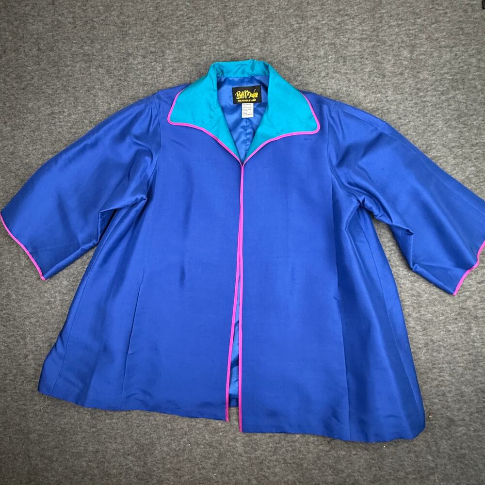 Bob Mackie Wearable Art Pure Silk Blazer Open Front Women's Small Colorblock